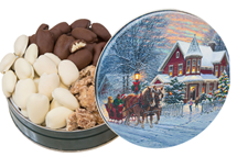 ALL TIME FAVORITE PECANS AND CANDIES IN A CHRISTMAS TIN ALL SIZES